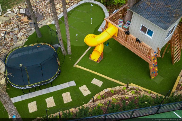 residential artificial grass lawn backyard