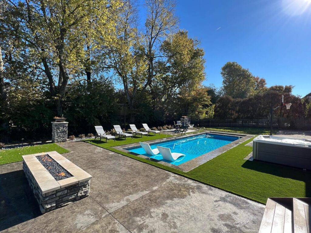residential artificial grass lawn poolside