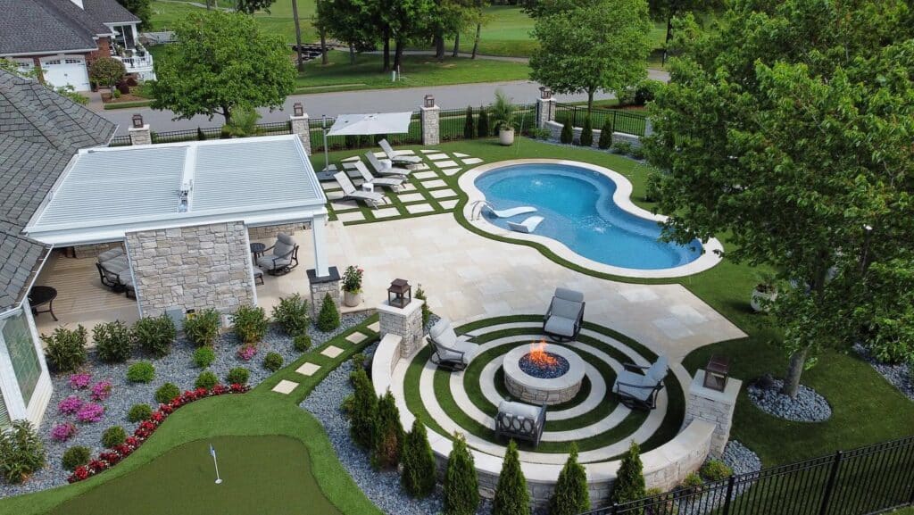 residential backyard artificial grass lawn in Louisville, KY