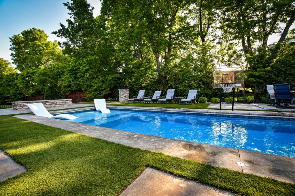 Artificial gras backyard pool area from SYNLawn