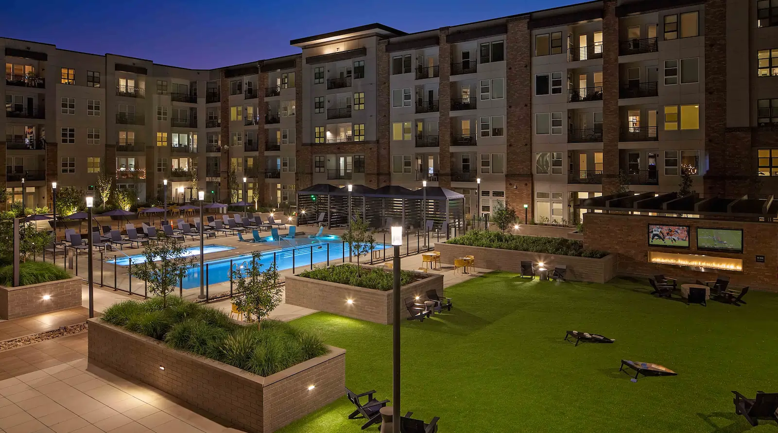 commercial complex artificial grass lawn